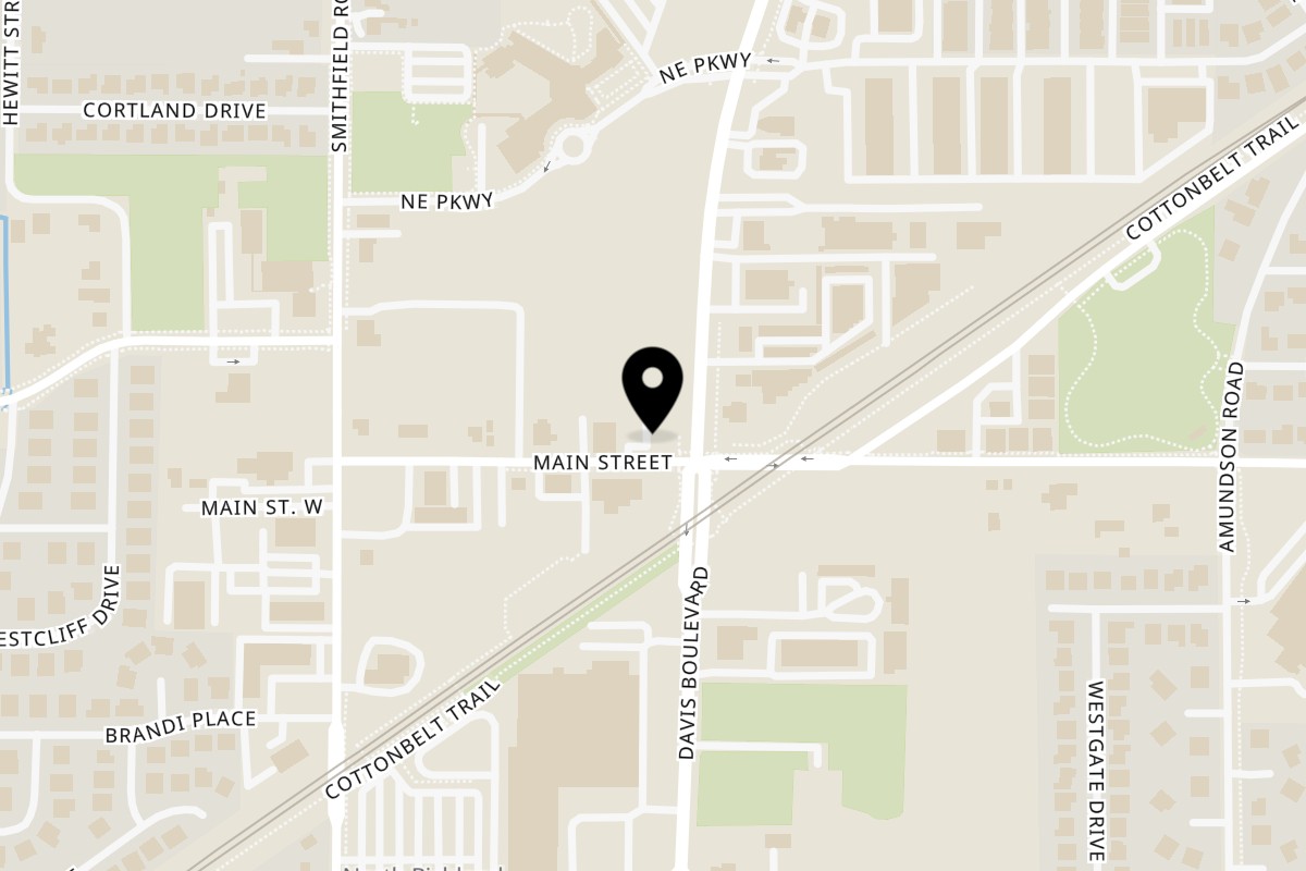 Map showing the location of Cluckin' Tasty Wings on 8029 Main St in North Richland Hills